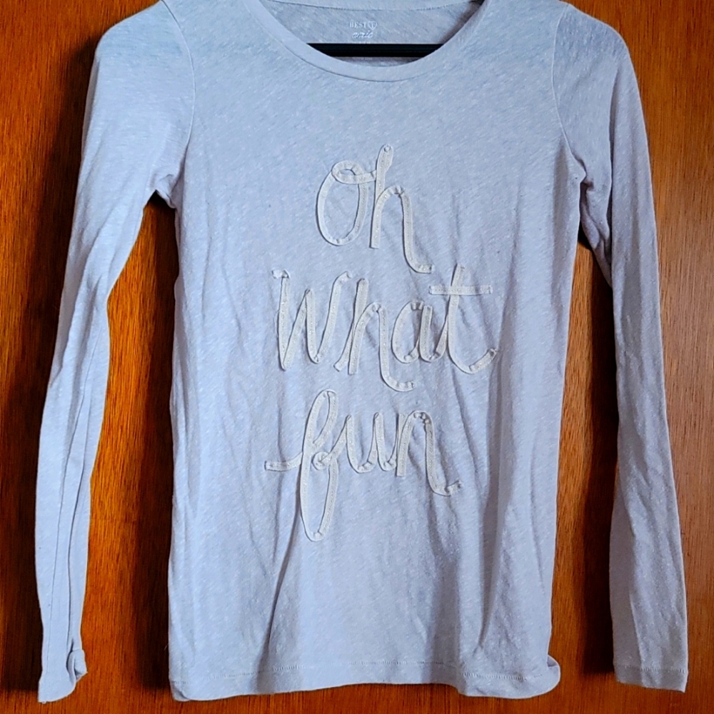 Aerie Best Tee "Oh What Fun"  Long sleeve shirt Size S Grey